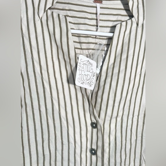 NWT Free People Making Memories Button Down Shirt Gold & Cream Size XS Holiday - Picture 3 of 12